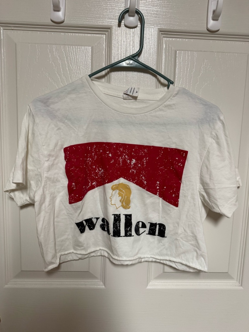 Women's White Graphic Crop Tee - Red & Gold Print